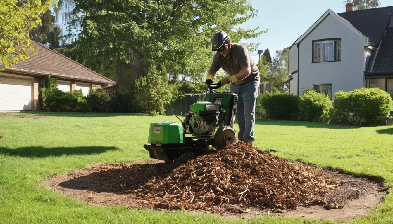 Provider grinding a residential tree stump in a backyard near Millbrook